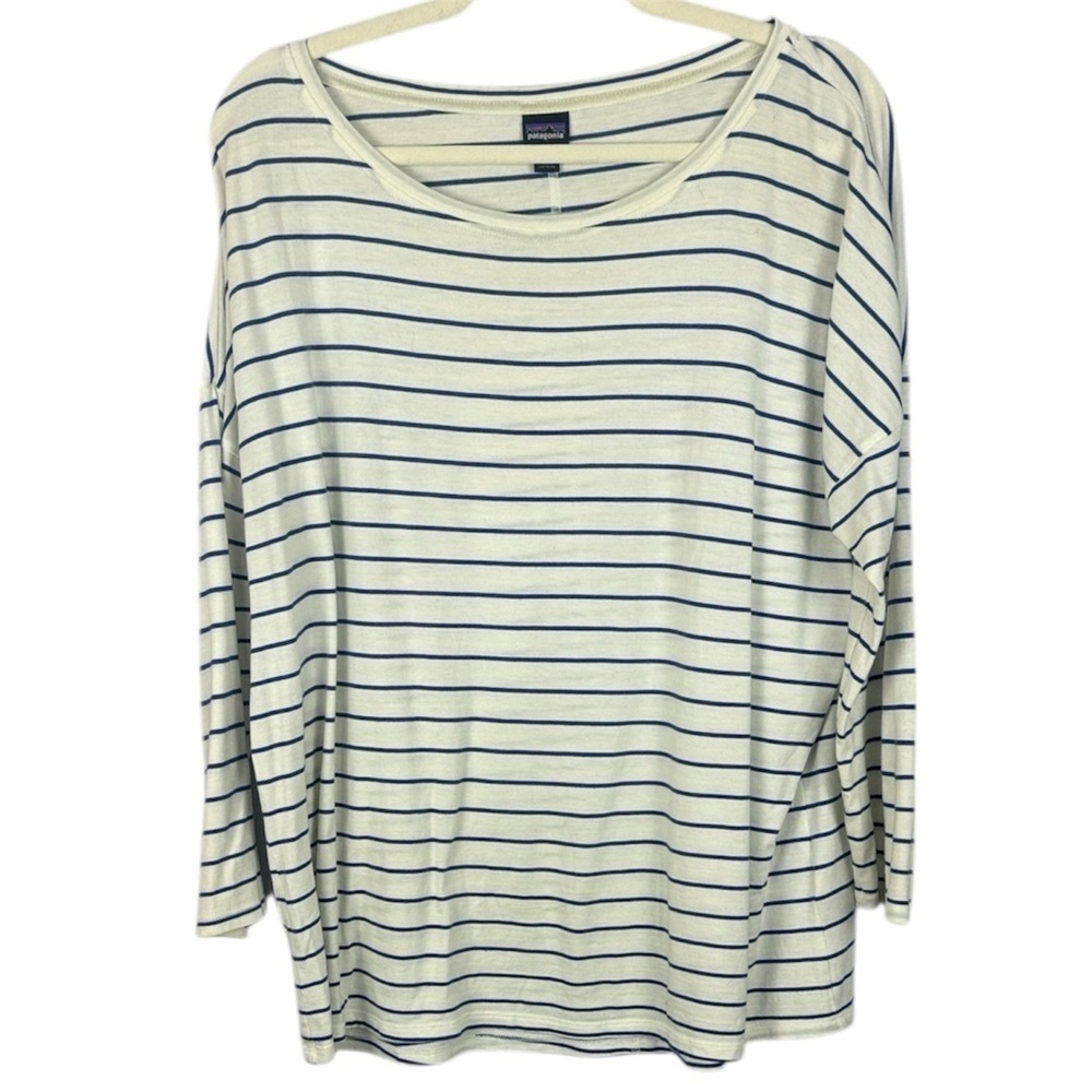 Patagonia Organic Cotton Blend Navy White Long Sleeve Striped XL Mariner Tee